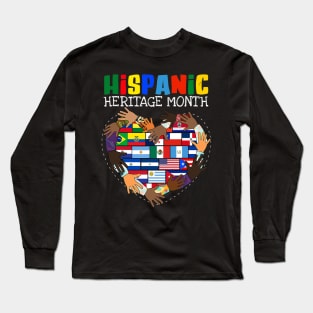 Hispanic Heritage Month All Countries Flag Heart Hands Long Sleeve T-Shirt